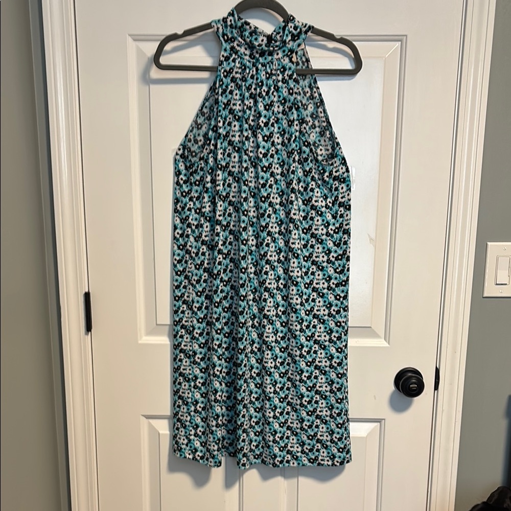 Michael Kors Floral Halter Dress in Blue and Black